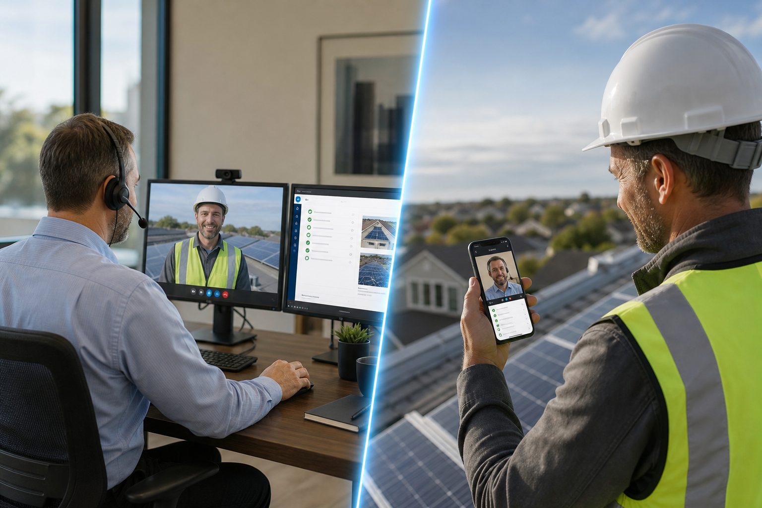 Remote inspector guiding a field technician during a live video inspection